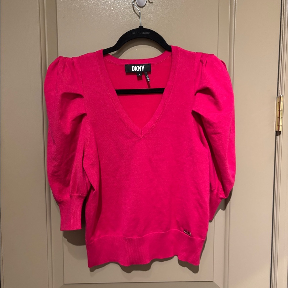 DKNY Hot Pink Puff Sleeve Sweater